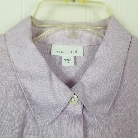 J Jill Love Linen Women's Medium Long Sleeve Button Tunic Top Shirt Purple Slit - Picture 9 of 11